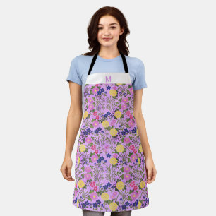 Tablier monogramme personnalisé floral tendance violet mi