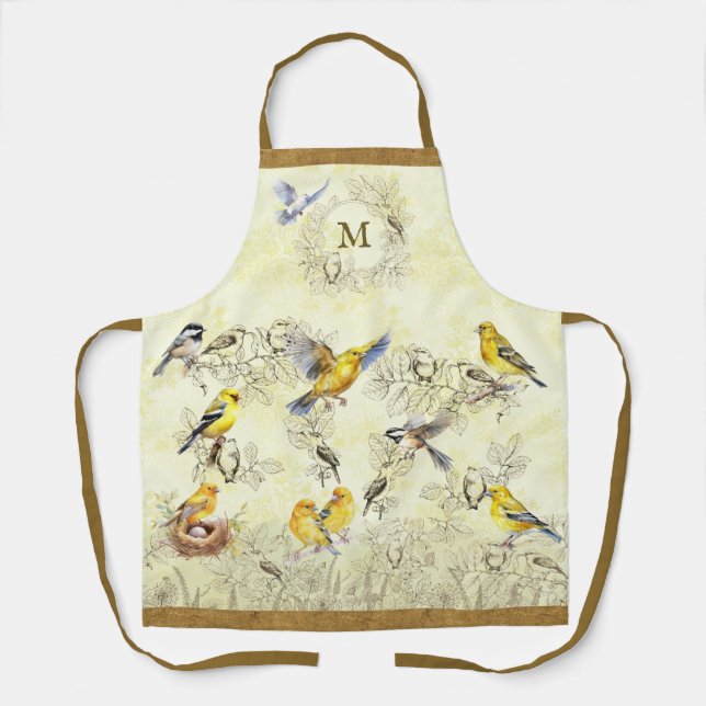 Tablier Monogramme personnalisé Jardin Oiseaux Apron (Recto)