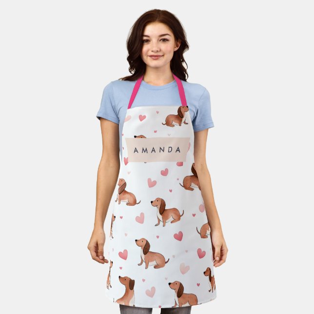 Tablier Monogramme Personnalisé Mignon Chien Dachshund (Porté)