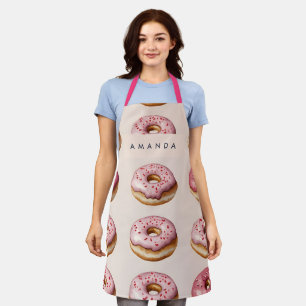 Tablier Monogramme Personnalisé Motif de Donut Rose