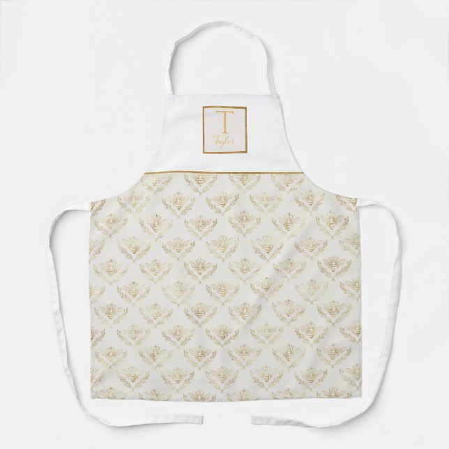 Tablier Monogramme personnalisé, reine d'abeille, crème et (Recto)