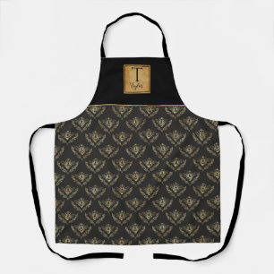 Tablier Monogramme personnalisé, reine d'abeille, noir et