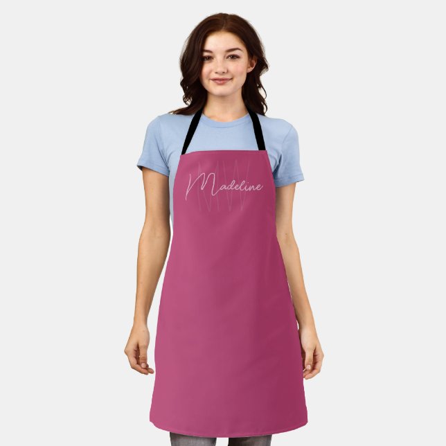 Tablier Monogramme personnalisé rose moderne (Porté)