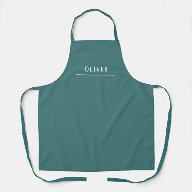 Tablier monogramme personnalisé, turquoise bleu-vert (Recto)