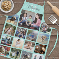 Monogramme Photo Collage Grille Motif Turquoise Bl