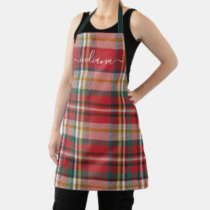 Tablier Monogramme Plaid Rouge et Vert Vacances Rustique