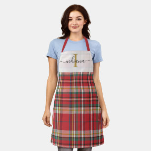 Tablier Monogramme plaqué rouge vert Script rustique