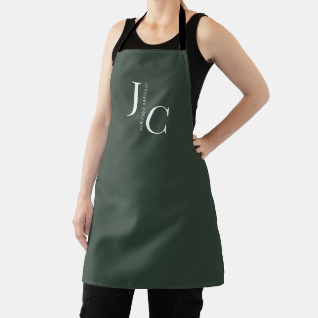 Tablier Monogramme professionnel minimaliste moderne vert  (Insitu)