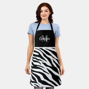Tablier Monogramme rayures de zèbre noir et blanc