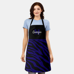 Tablier Monogramme rayures de zèbre noir et bleu marine