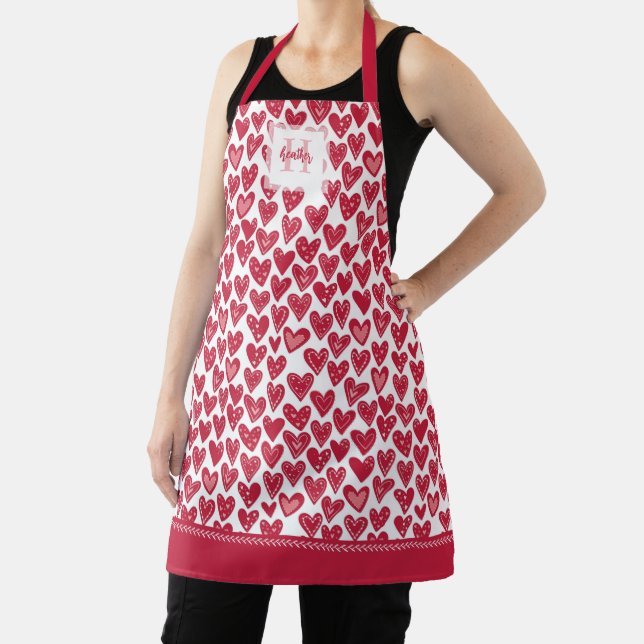 Tablier Monogramme Red Valentine Heart Motif (Insitu)