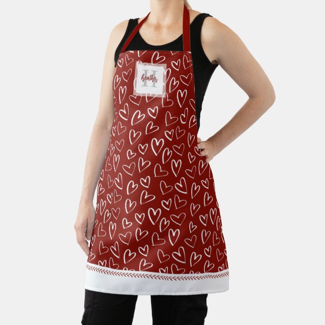 Tablier Monogramme Red Valentine Heart Motif (Insitu)