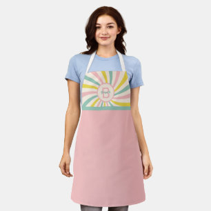 Tablier monogramme rétro rose