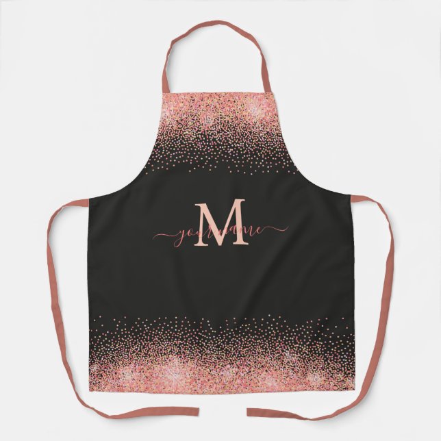 Tablier Monogramme Rose Parties scintillant or étincelles  (Recto)