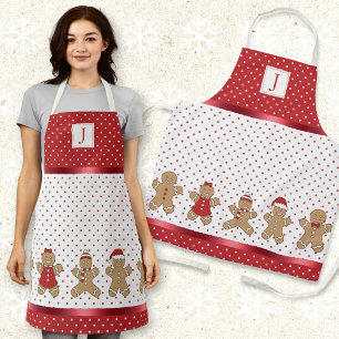 Tablier Monogramme Rouge et blanc Polka Dot Gingerbread Xm