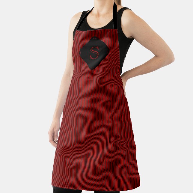 Tablier Monogramme rouge et noir de fines bandes verticale (Insitu)