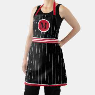 Tablier Monogramme Rouge noir blanc rayé
