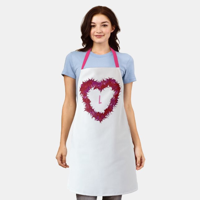 Tablier Monogramme Rouge rose rose rose pourpre Coeur sur  (Porté)