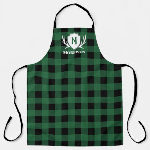 Tablier Monogramme rustique de Green Buffalo Check Antler