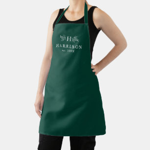 Tablier Monogramme rustique vert nouvellement marié