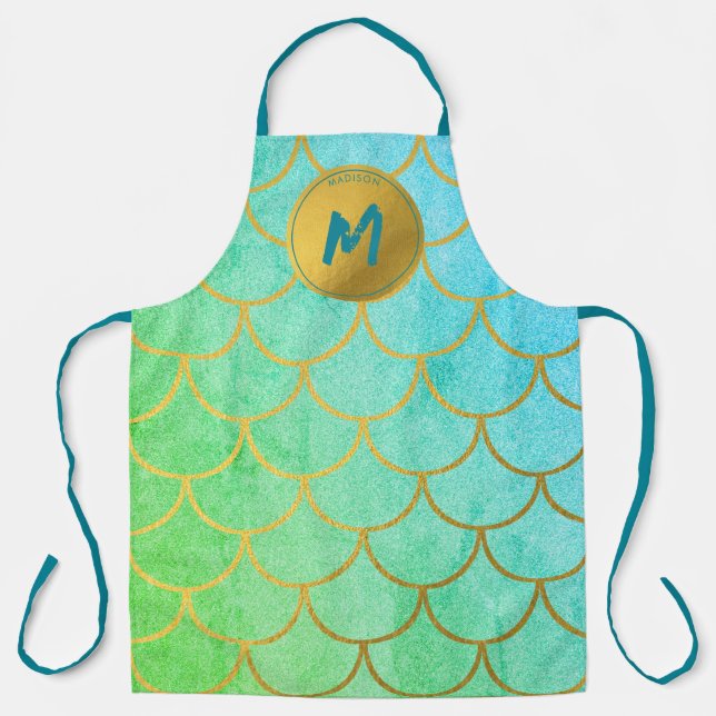 Tablier Monogramme Turquoise Motif de Parties scintillant  (Recto)