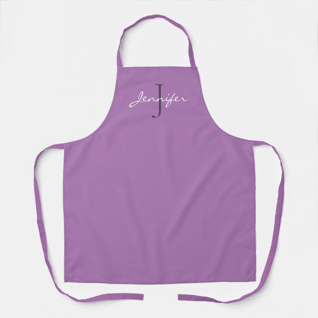 Tablier Monogramme violet moderne Nom Personnalisé (Recto)