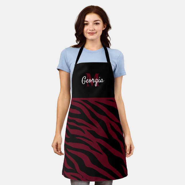 Tablier Monogramme Zèbre noir et bordeaux (Porté)