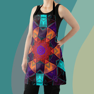 Tablier Mosaic Kaleidoscope Fleur Rouge Orange et Bleu