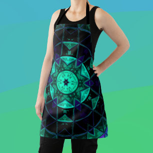 Tablier Mosaic Kaleidoscope Fleur Turquoise noir et bleu
