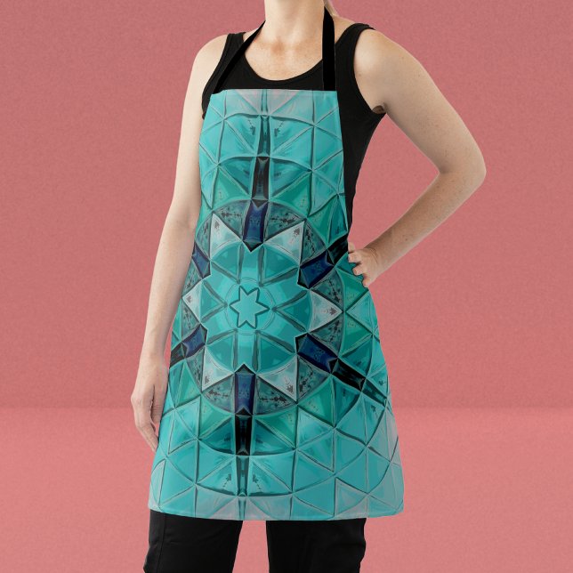 Tablier Mosaic Mandala Flower bleu et blanc (Créateur téléchargé)