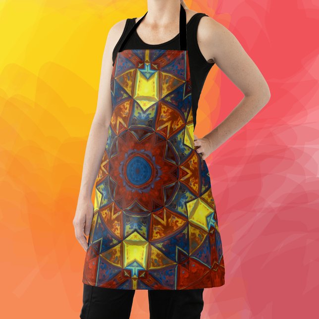 Tablier Mosaic Mandala Flower rouge jaune et bleu (Créateur téléchargé)