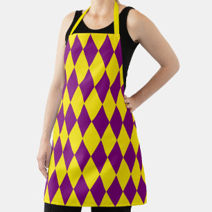 Tablier Motif à carreaux en harlequin jaune et violet 