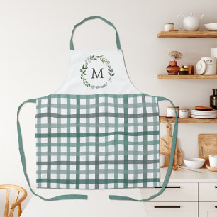 Tablier Motif à carreaux et gingham de feuilles vert sauge