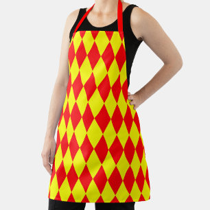Tablier Motif à carreaux Harlequin rouge jaune