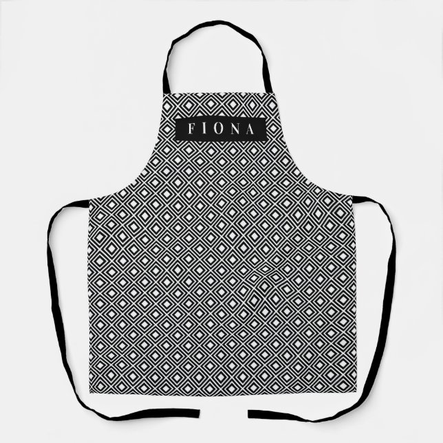 Tablier motif à diamant noir et blanc élégant barbecue per (Recto)