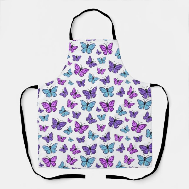 Tablier Motif à papillons violets, bleus et roses (Recto)