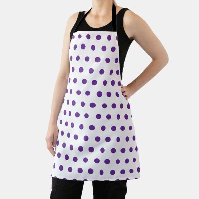 Tablier Motif à pois violet lavande sur fond blanc (Insitu)