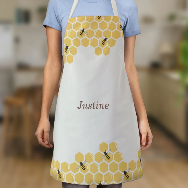 Tablier Motif abeilles et peigne de miel (Bee and Honeycomb Pattern Apron)