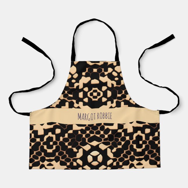 Tablier Motif Abstrait de soccer mi-ton noir de biege (Recto)