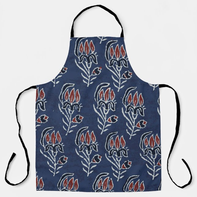 Tablier Motif Ajrakh et bloc d'impression Motif et batik p (Recto)