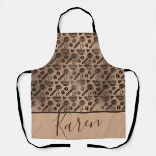 Tablier Motif Amoureux de Café Tendance Nom Personnalisé