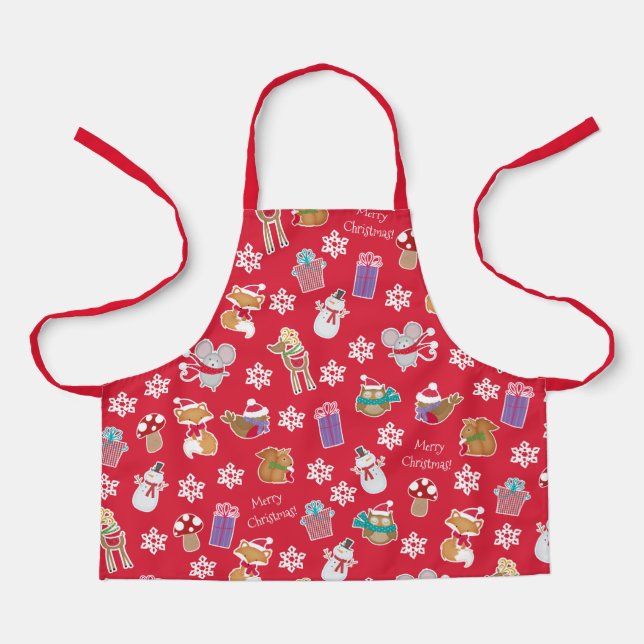 Tablier Motif animal de bois Rouge Joyeux Noël (Recto)