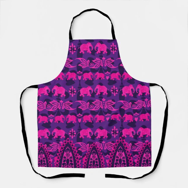 Tablier Motif animal rose violet de l'éléphant indien (Recto)