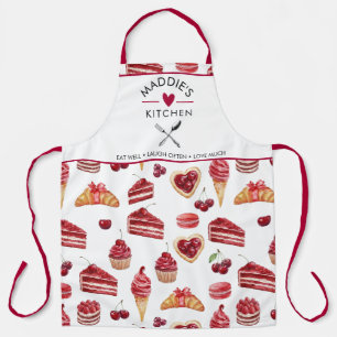 Tablier Motif aquarelle de dessert Red Velvet et Cerise