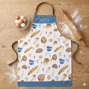 Tablier Motif aquarelle de pain et de boulangerie personna