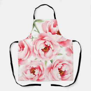 Tablier Motif aquarelle de pivoines roses en fleurs