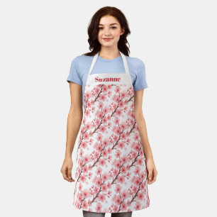 Tablier Motif aquarelle élégant de fleurs de cerisier rose