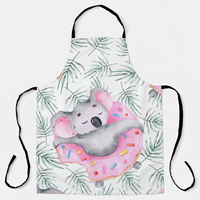 Tablier Motif aquarelle peint à la main avec koala tropica (Recto)