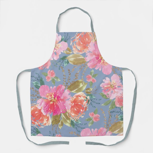 Tablier Motif Aquarelle rose Peony (Recto)