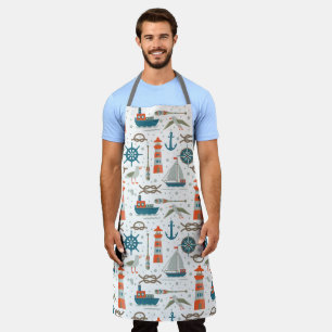 Tablier Motif blanc gris turquoise sur le thème nautique